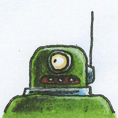 Tecknat grönt robothuvud